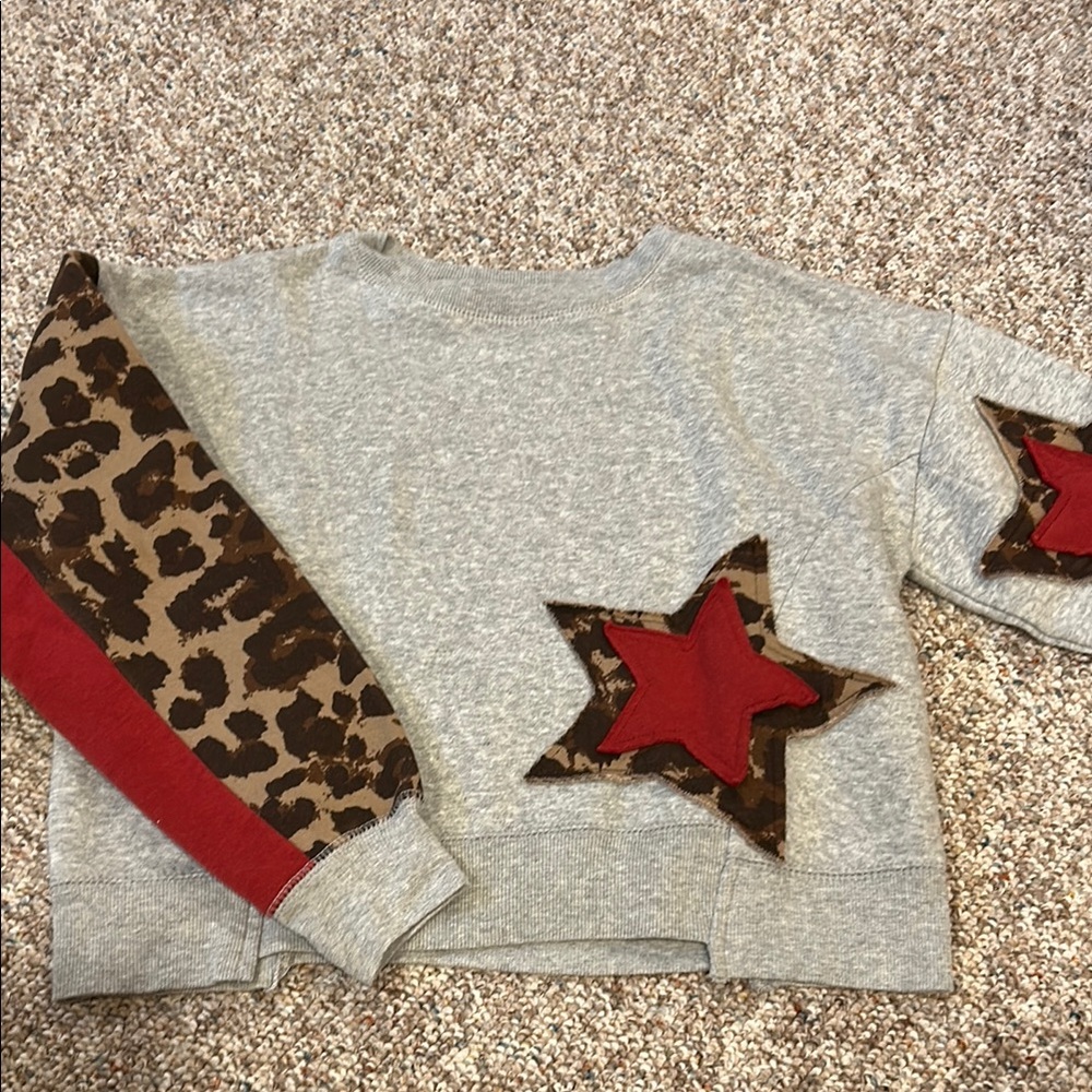 Vintage Havana Kids Grey Sweatshirt with Leopard & Red Star Accents